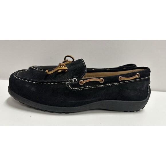 Lands End Women size 10 B black suede moccasin flat shoes style # 175254 - Picture 3 of 11